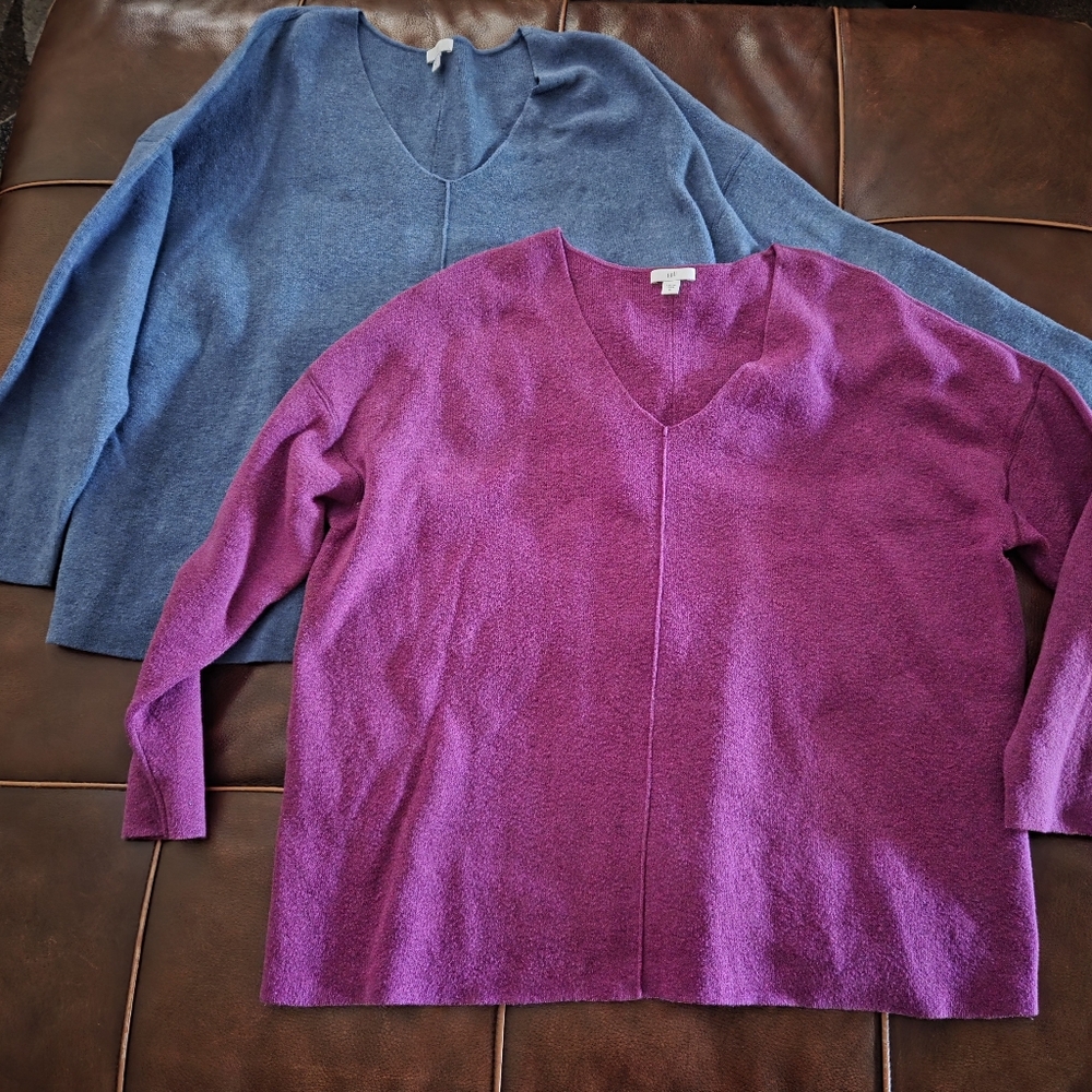 J.Jill Purple and Blue V-Neck Sweaters XL